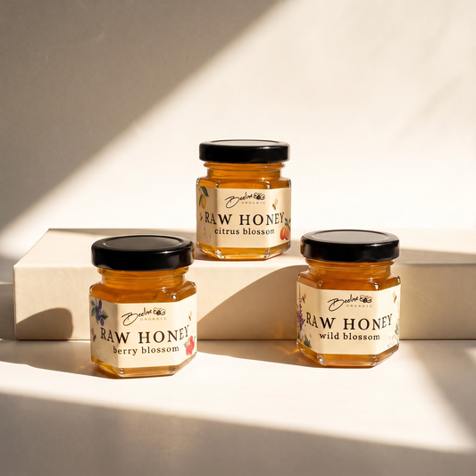 Raw unfiltered organic honey jars from Beeline Organic’s Washington hives
