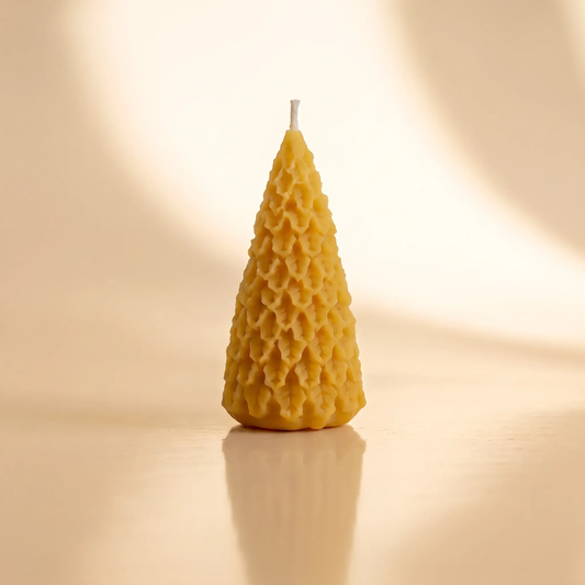 Beeswax Honeycomb Pine Tree Candle — Textured Holiday Beeswax Candle
