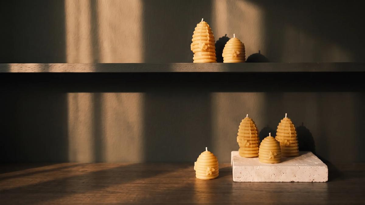 Natural beeswax candles creating a warm glow