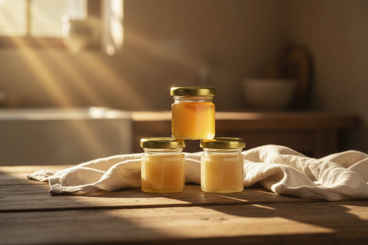 Raw honey 3 pack sampler set featuring Citrus, Berry, and Wild Blossom varieties.