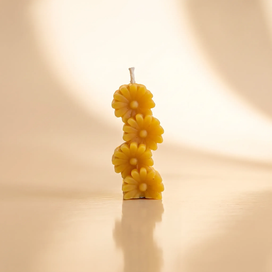 Beeswax Daisy Stack Candle — Floral Handmade Beeswax Candle