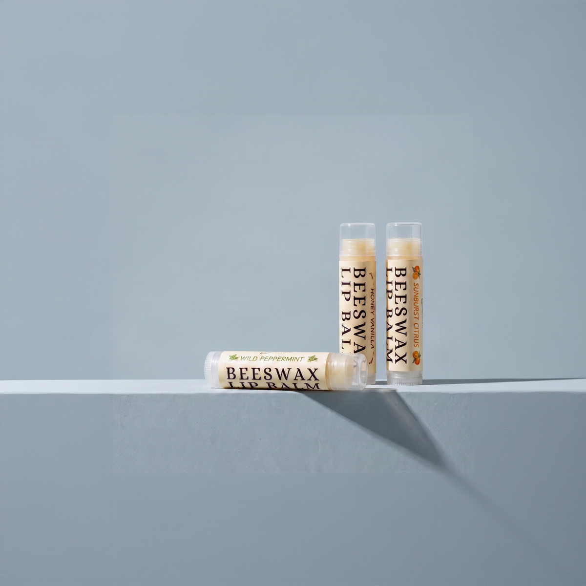 Three natural beeswax lip balms — raw honey lip care bundle hand-poured in Washington State