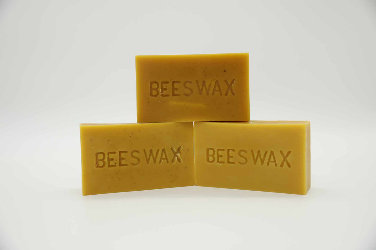 Pure beeswax brick detail — Washington-grown minimally filtered raw beeswax from Beeline Organic