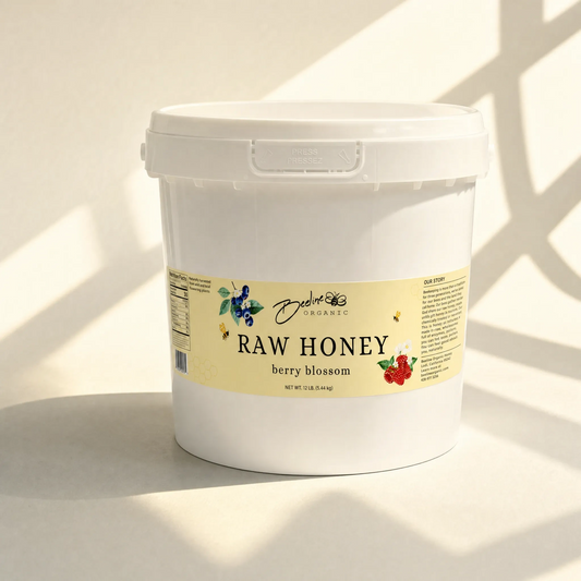 Raw berry blossom honey 1 gallon bucket — bulk pure unfiltered Washington honey from blueberry and raspberry orchards