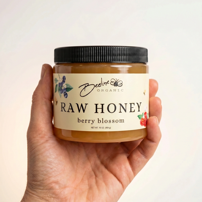 Raw berry blossom honey 16oz from Beeline Organic — family farm Washington State pure unfiltered honey