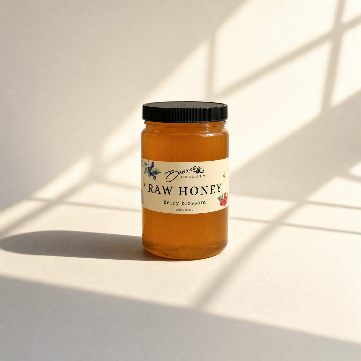 Raw berry blossom honey 32oz large jar — pure unfiltered Washington honey from blueberry and raspberry orchards