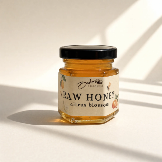 Raw citrus blossom honey 1.5oz mini jar — pure unfiltered California honey from Fresno citrus groves