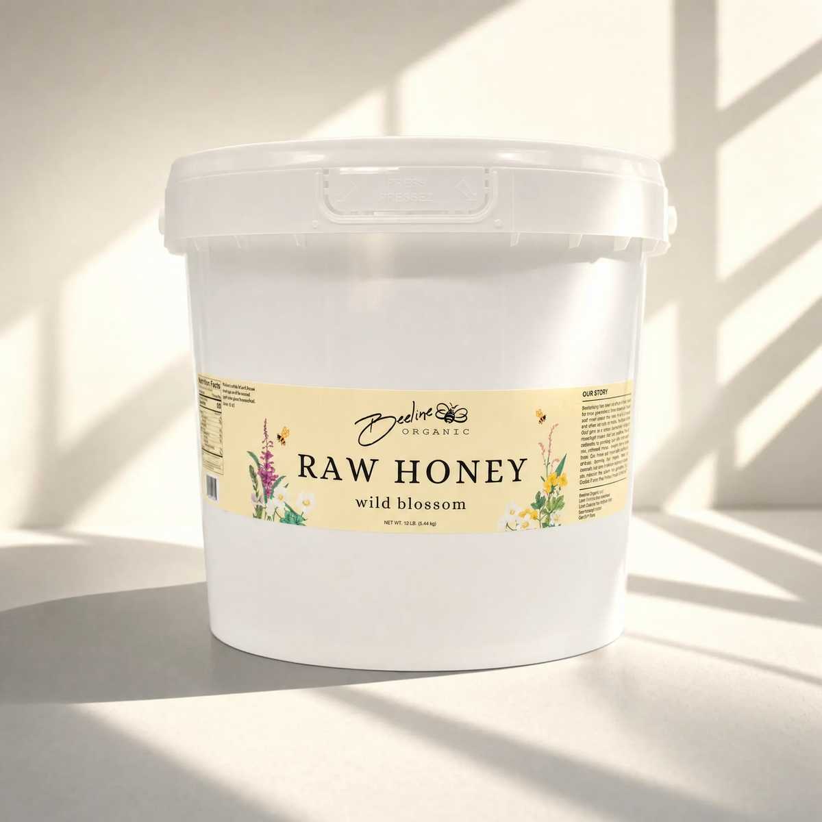 Raw wild blossom honey 1 gallon bucket — bulk pure unfiltered Pacific Northwest wildflower honey from Granite Falls Mountain Washington