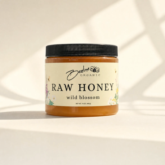 Raw wild blossom honey 16oz jar — pure unfiltered Pacific Northwest wildflower honey from Granite Falls Mountain Washington
