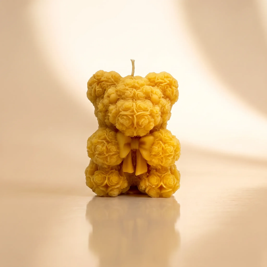 Beeswax Rose Teddy Bear Candle
