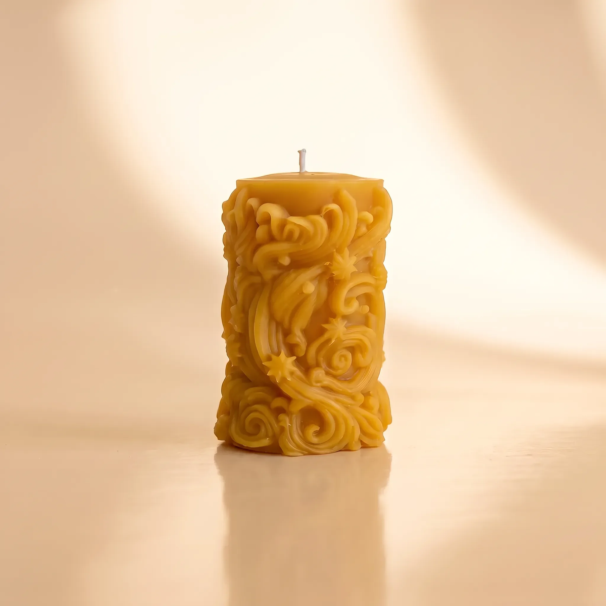 Beeswax Baroque Scroll Cylinder Candle