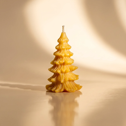 Beeswax Flowing Spruce Tree Candle — Natural Beeswax Holiday Candle