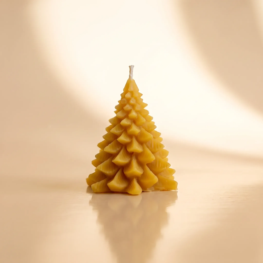 Beeswax Layered Fir Tree Candle — Handmade Holiday Beeswax Candle