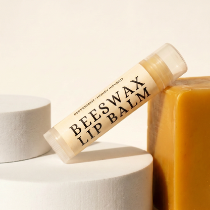 Natural peppermint beeswax lip balm tube — hand-poured raw honey lip care from Beeline Organic Washington